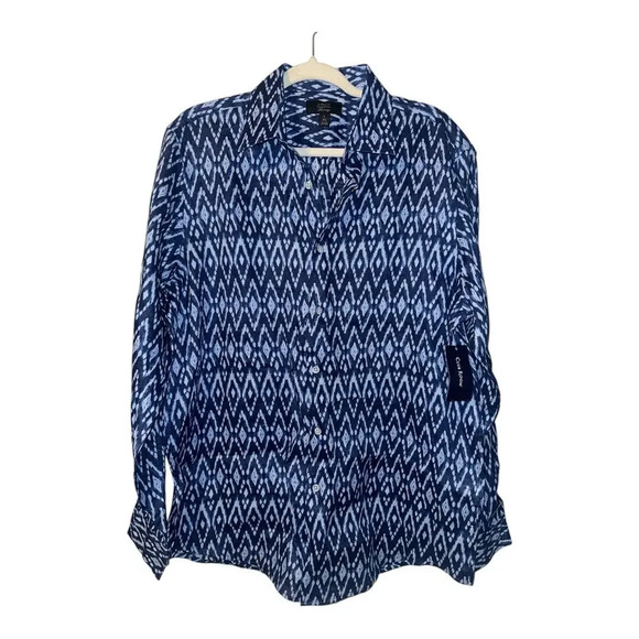 Club Room Mens Blue Breeze Linen Button Down, Large - Picture 2 of 6